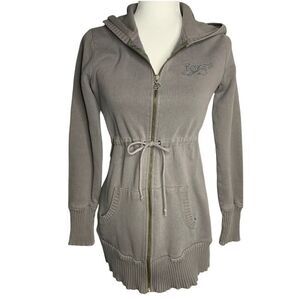 Fox Riders Hoodie Sweatshirt L Grey Full Zip Pocket Drawstring Waist Long Sleeve